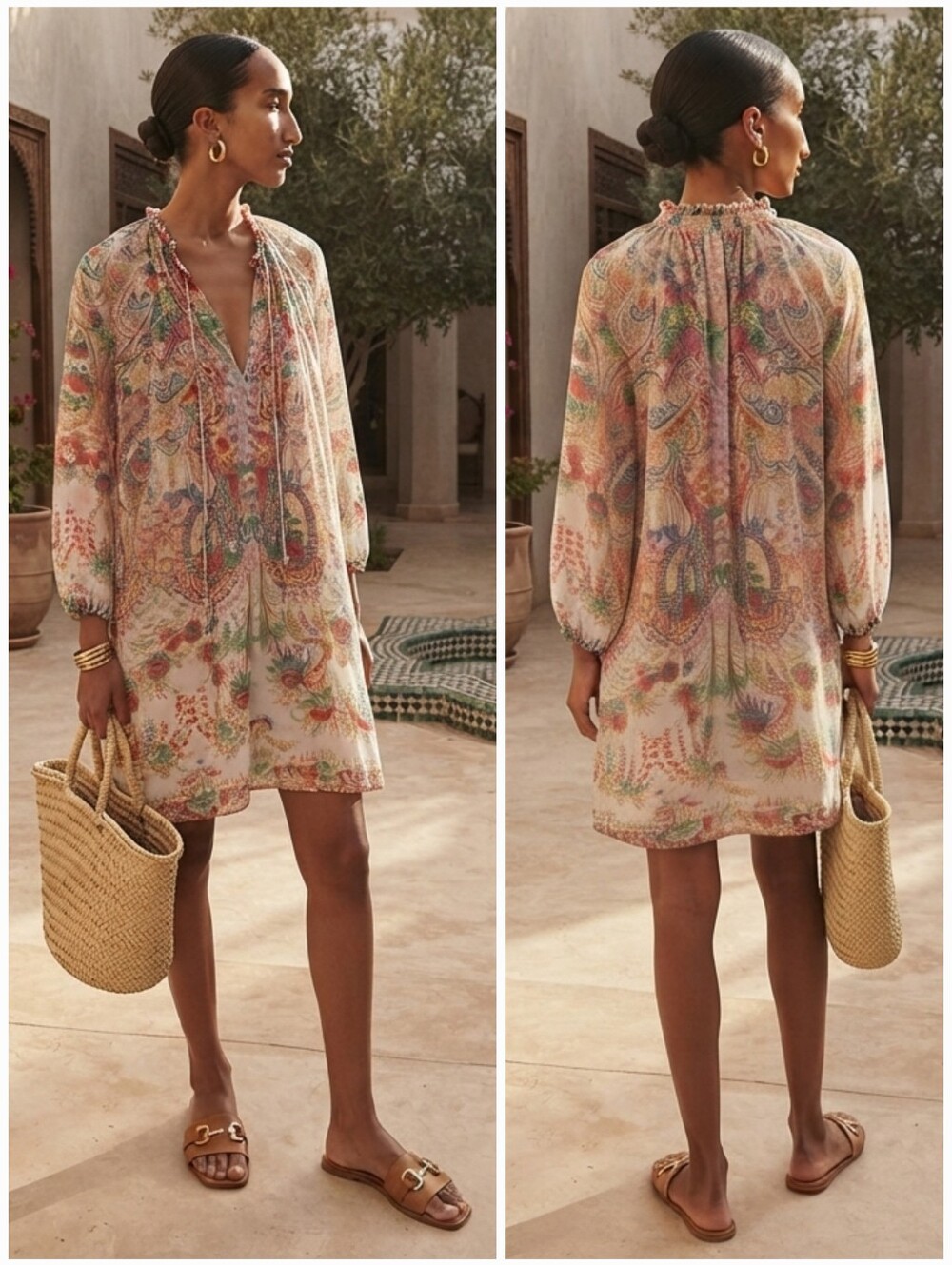 NWOT Zara Lightweight Vibrant Paisley Mini Dress Size XL Bohemian Resortwear